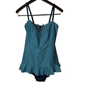 Spanx Striped Ruffled Swim Dress One Piece Stripe Size 12.